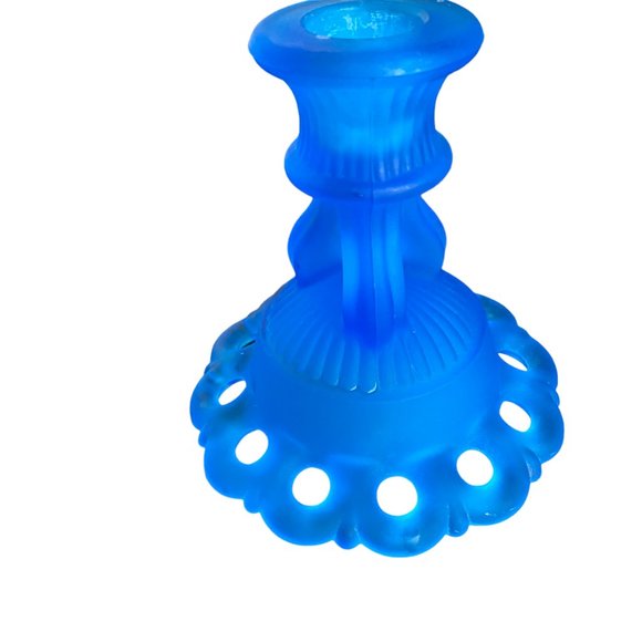 Vintage Westmoreland Elegant Glass Blue Satin Mist Doric Open Lace Console Set - Picture 4 of 16